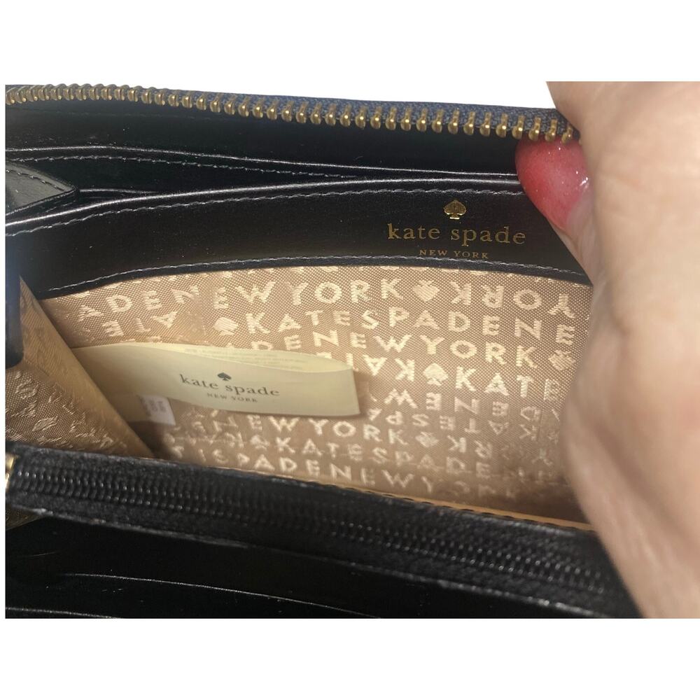 KATE SPADE Wallet, "Neda Penn Valley" Patent Zip Around Expandable, Cream/Black